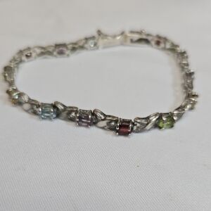 Silver Bracelet with Multi-Colored Gemstones